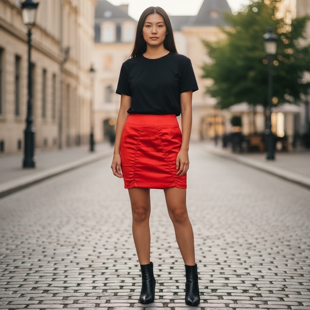 Bebe Red Satin‎ Ruched Bodycon Mini Skirt Size S  RETRO Y2K